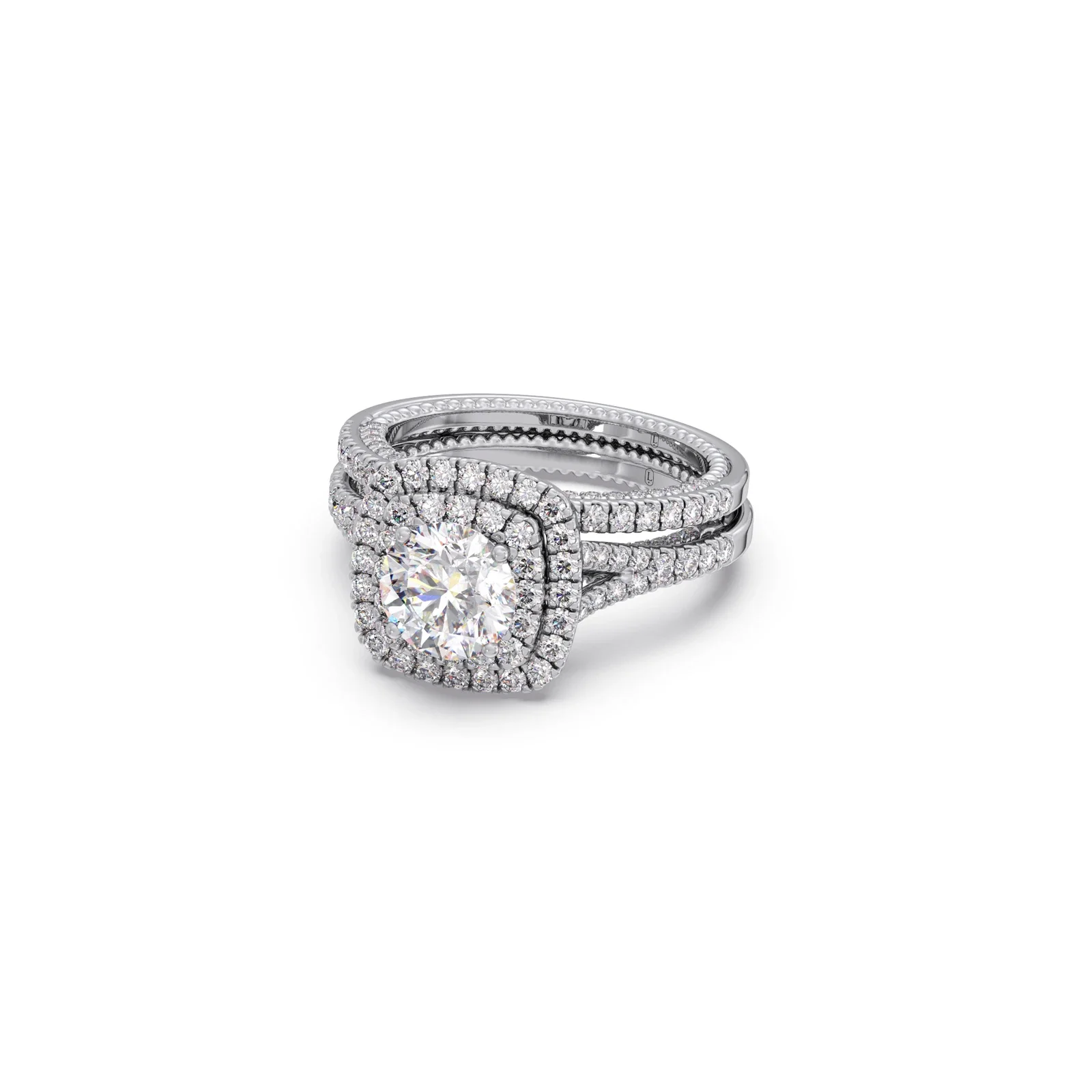 Round Solitaire Stackable Ring with Diamond Shoulders - Image 12