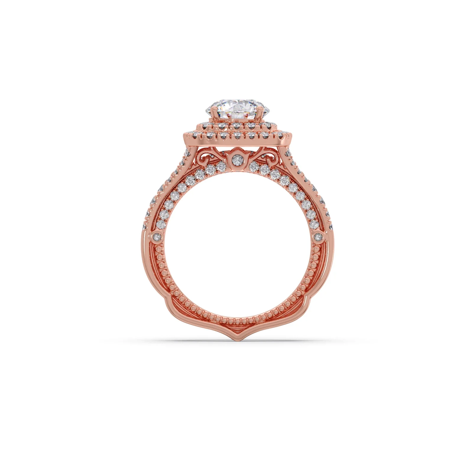Round Solitaire Stackable Ring with Diamond Shoulders - Image 3