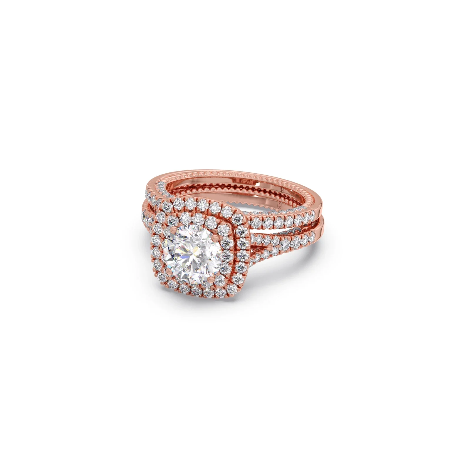 Round Solitaire Stackable Ring with Diamond Shoulders - Image 4