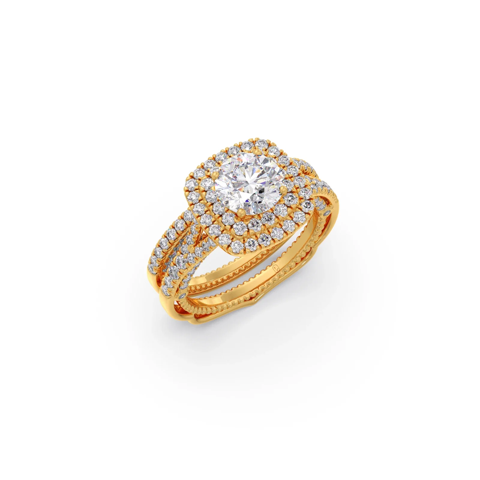 Round Solitaire Stackable Ring with Diamond Shoulders - Image 5