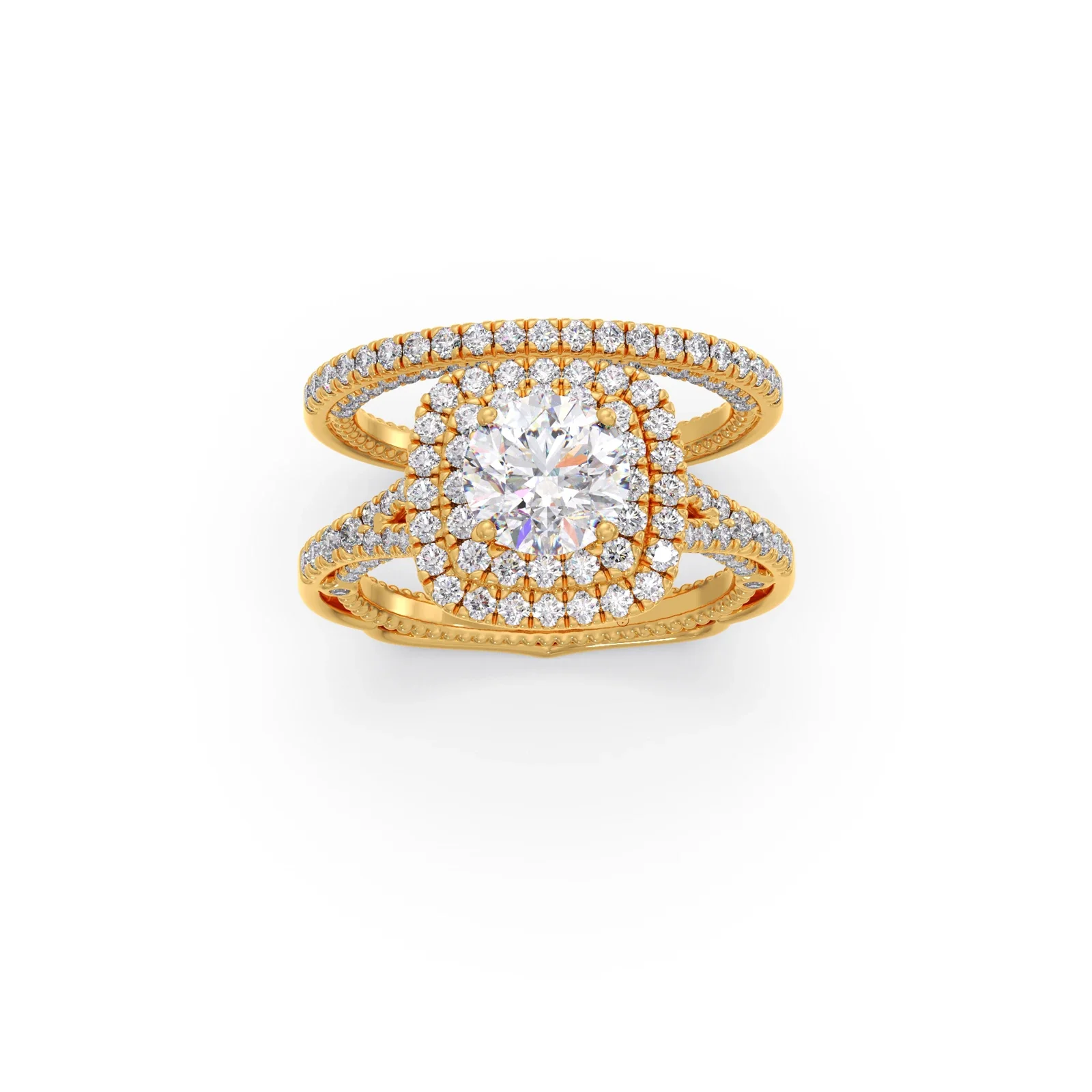Round Solitaire Stackable Ring with Diamond Shoulders - Image 6