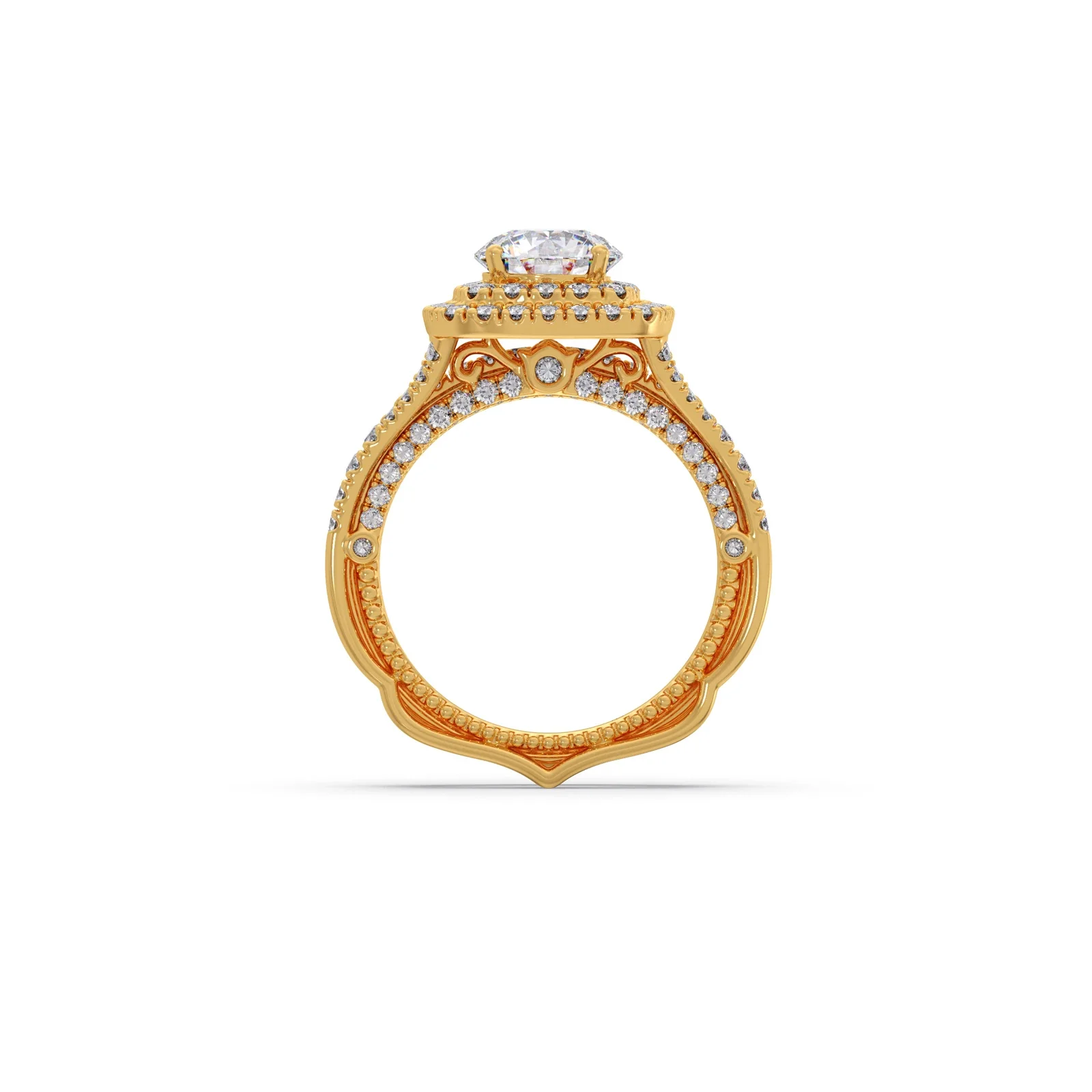 Round Solitaire Stackable Ring with Diamond Shoulders - Image 7