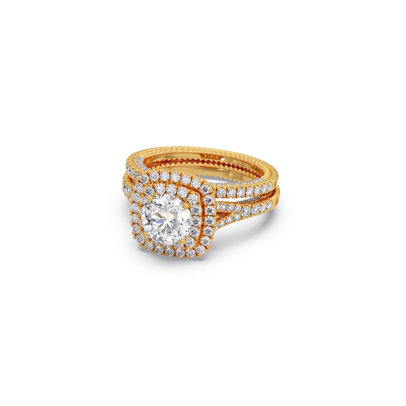 Round Solitaire Stackable Ring with Diamond Shoulders - Image 8