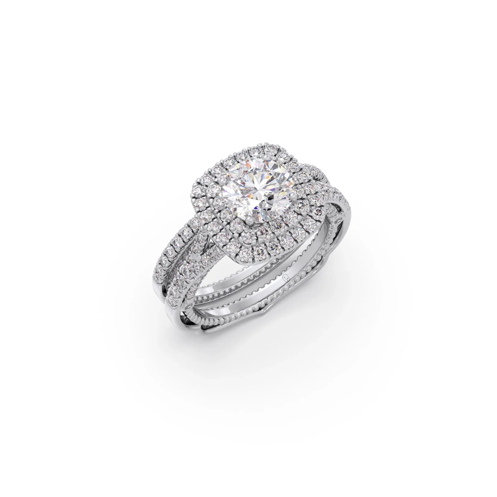 Round Solitaire Stackable Ring with Diamond Shoulders - Image 9