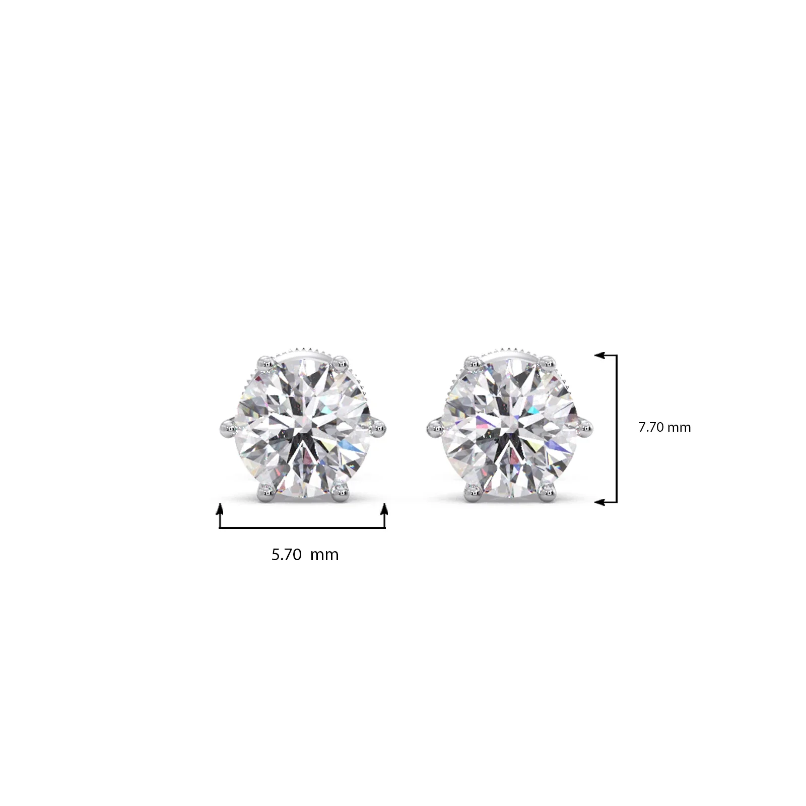 Six-Prong Round Brilliant Cut Diamond Stud Earrings - Image 12