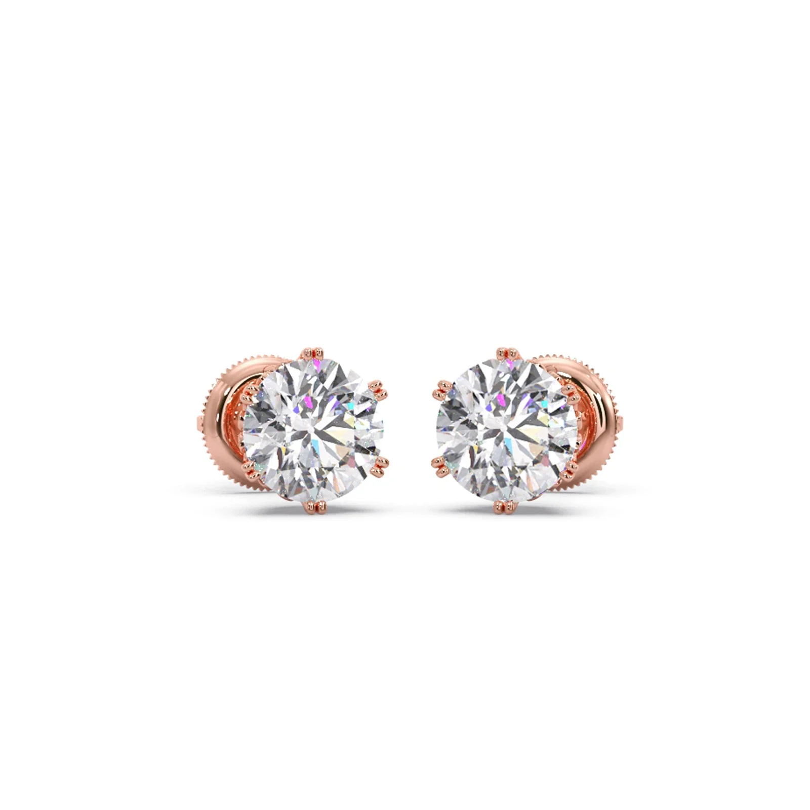 Six Prong Round Diamond Stud Earrings - Image 5