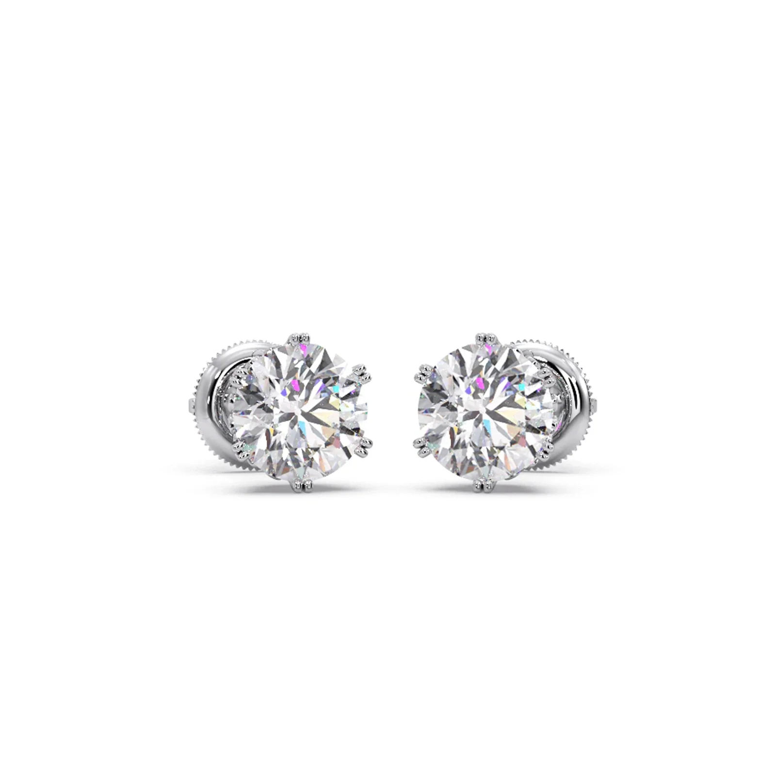 Six Prong Round Diamond Stud Earrings - Image 9
