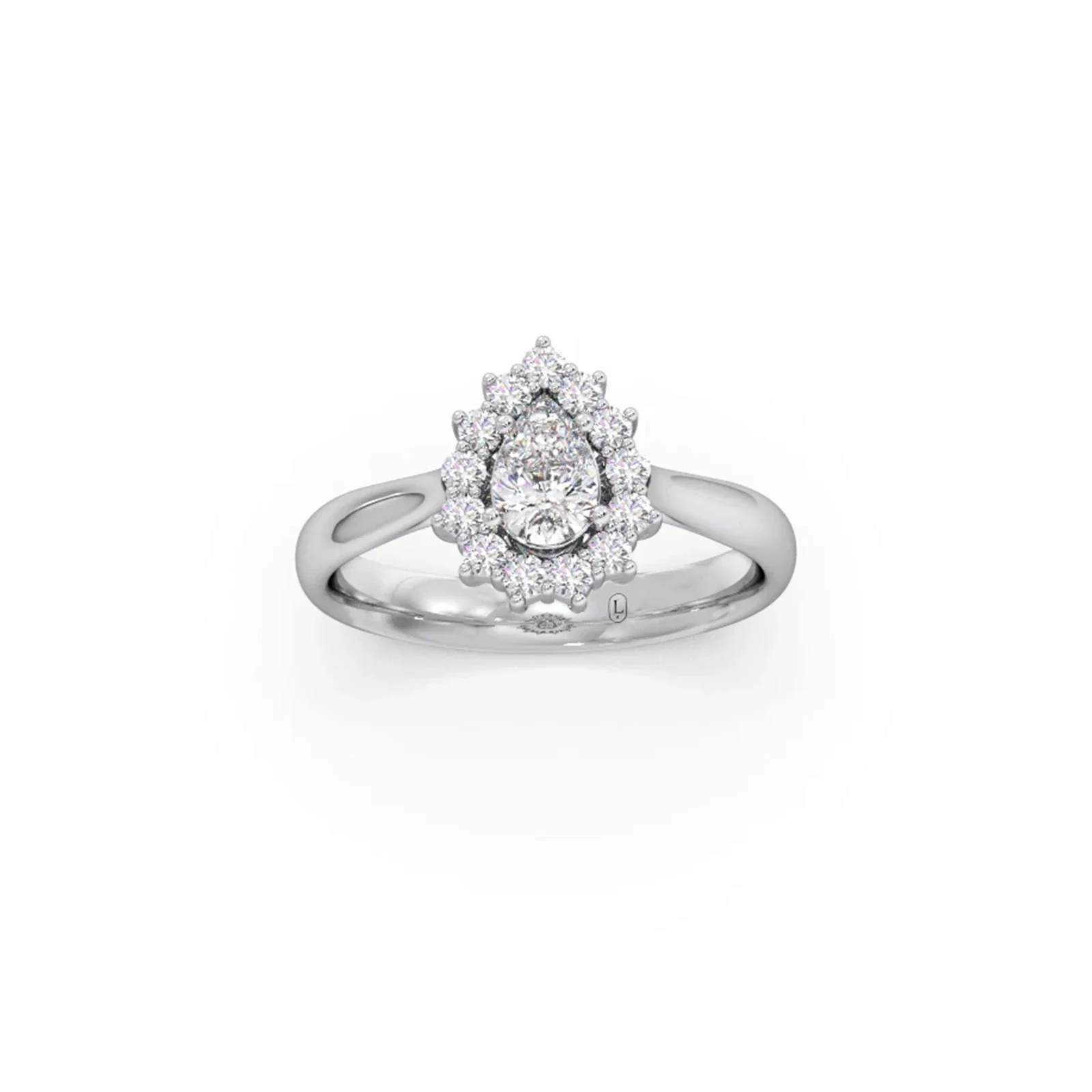 Tear Drop Shape Diamond with Halo Setting Ring - Image 10