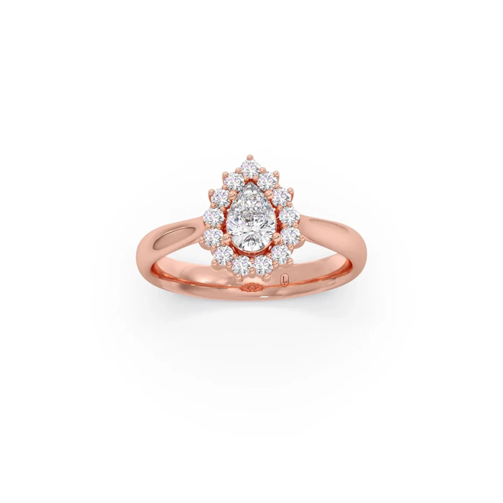 Tear Drop Shape Diamond with Halo Setting Ring - Image 6