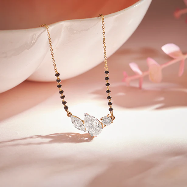 Trio Marquise Pear Round Diamond Mangalsutra - Image 10