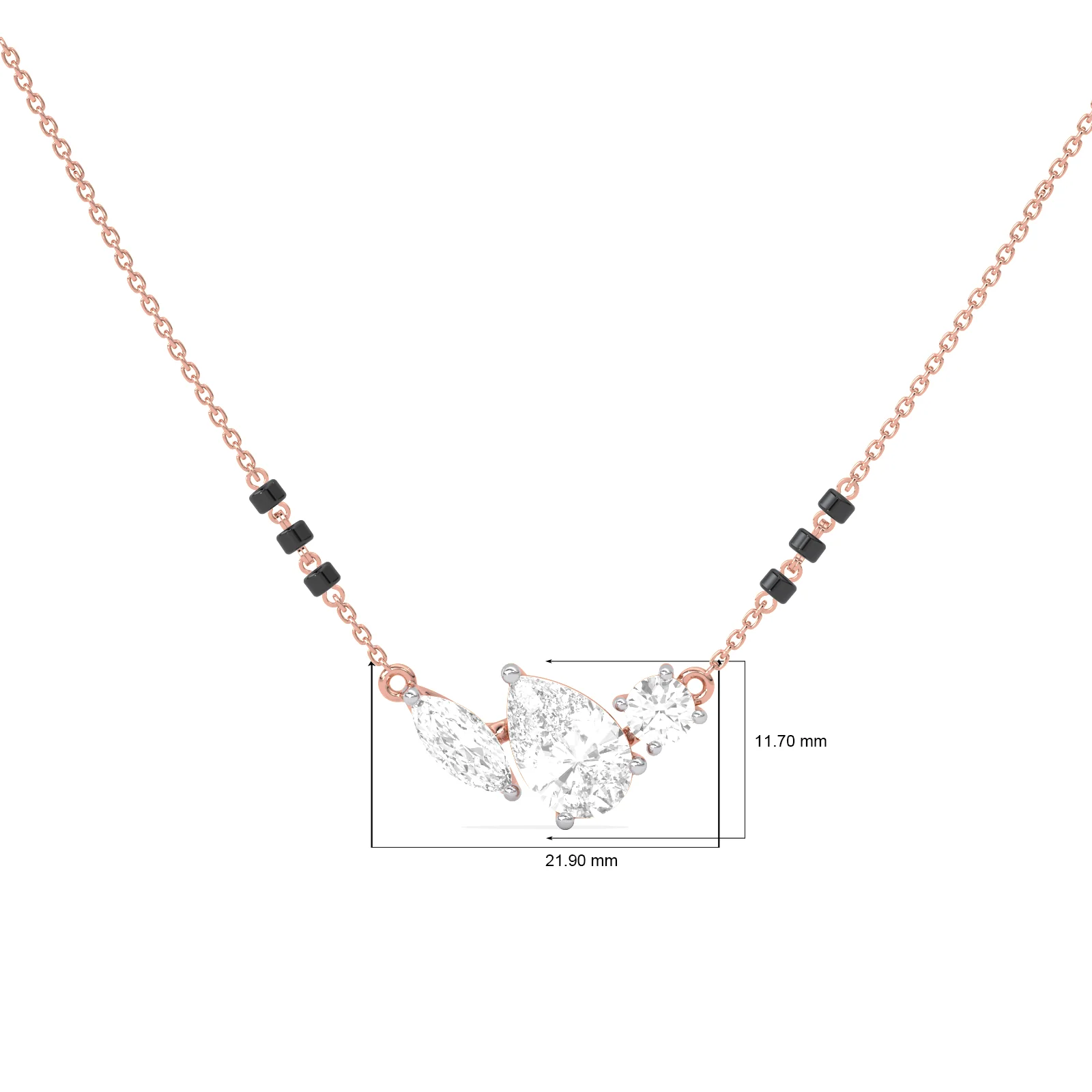 Trio Marquise Pear Round Diamond Mangalsutra - Image 8