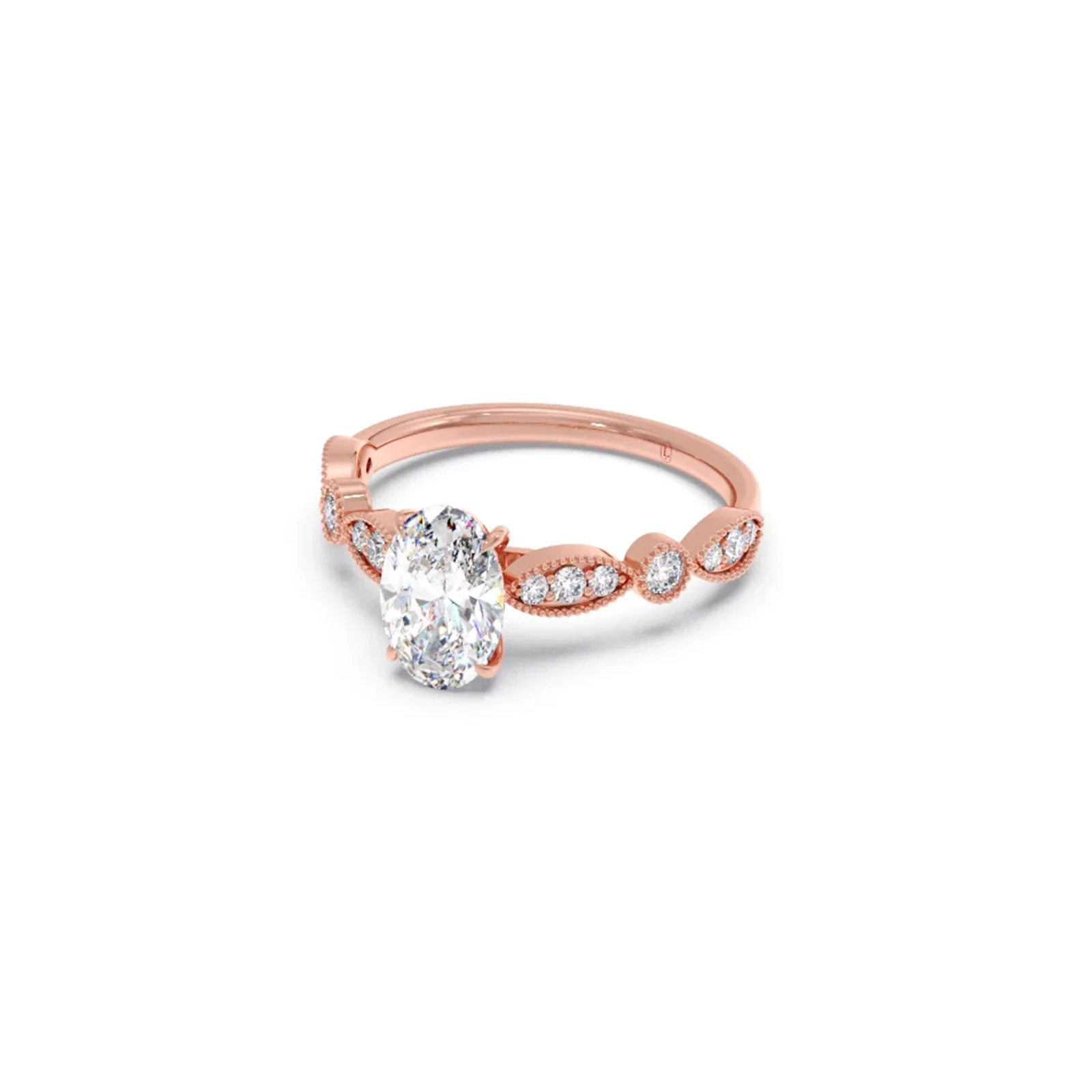 Vintage Milgrain Style Oval Shape Diamond Engagement Ring - Image 12