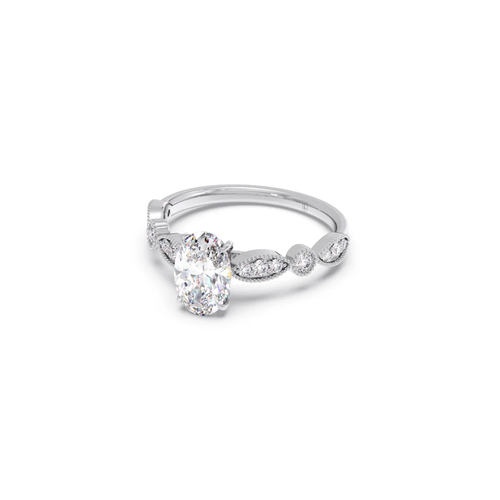 Vintage Milgrain Style Oval Shape Diamond Engagement Ring - Image 4