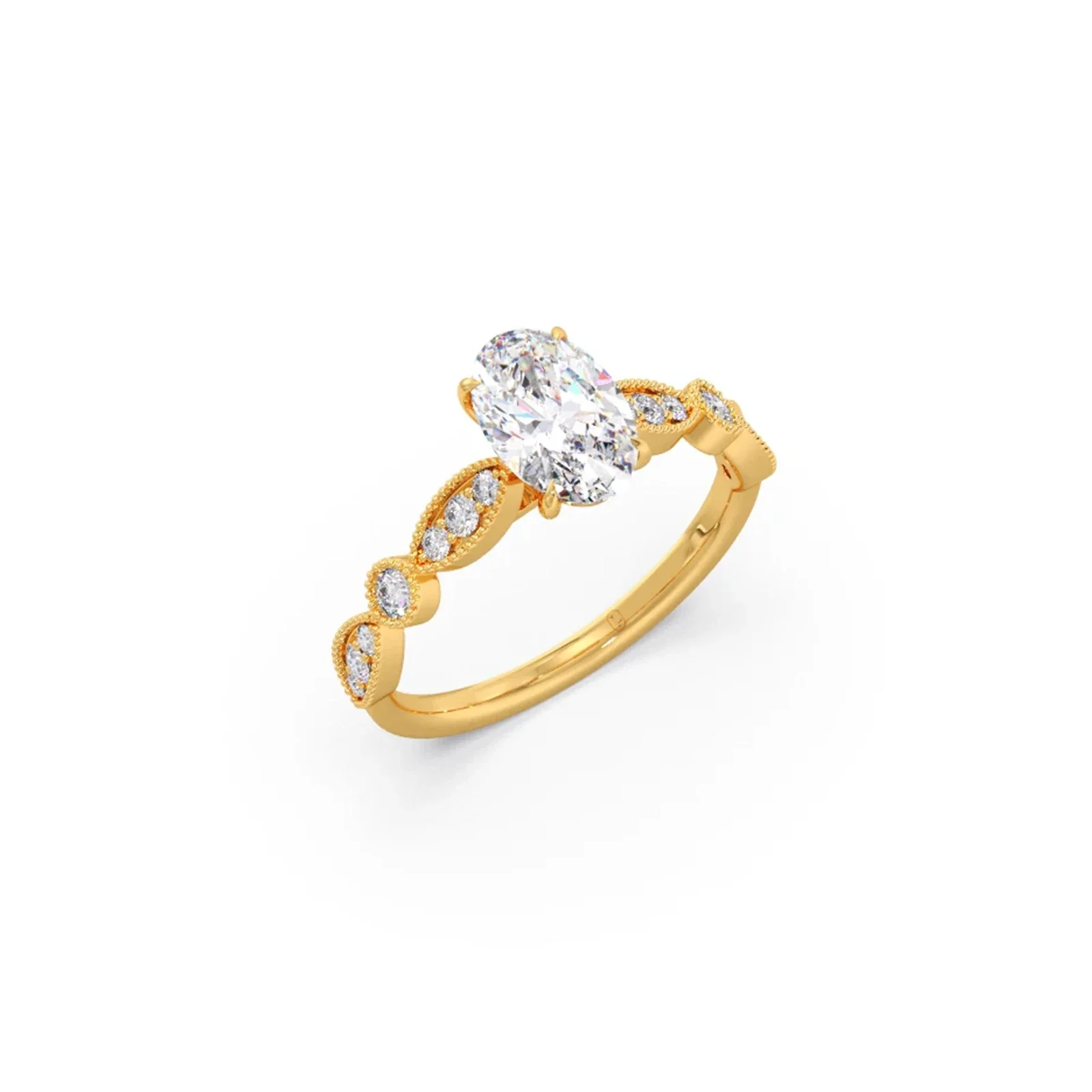 Vintage Milgrain Style Oval Shape Diamond Engagement Ring - Image 5