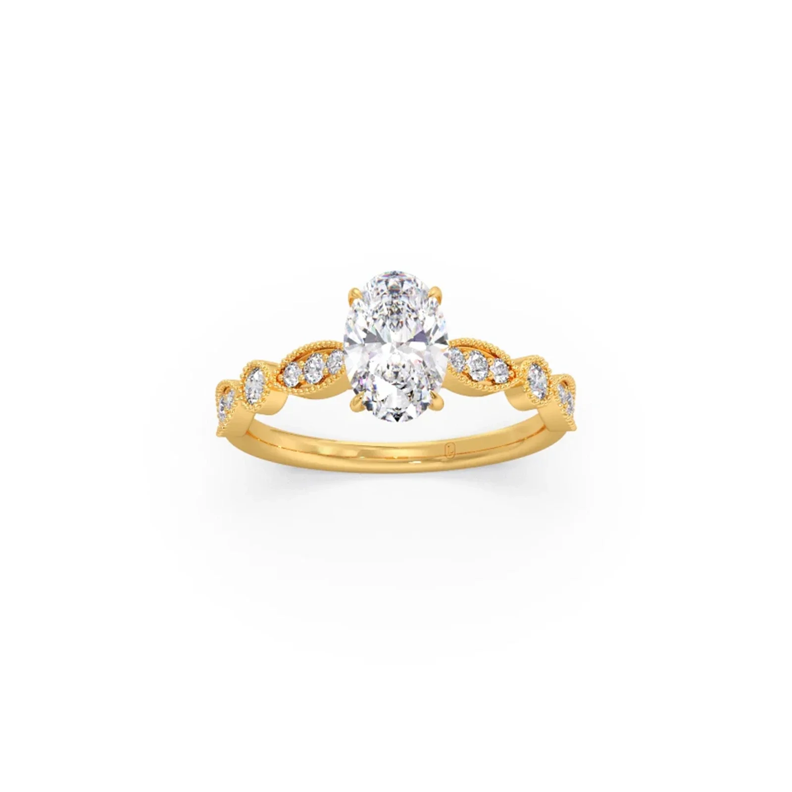 Vintage Milgrain Style Oval Shape Diamond Engagement Ring - Image 6