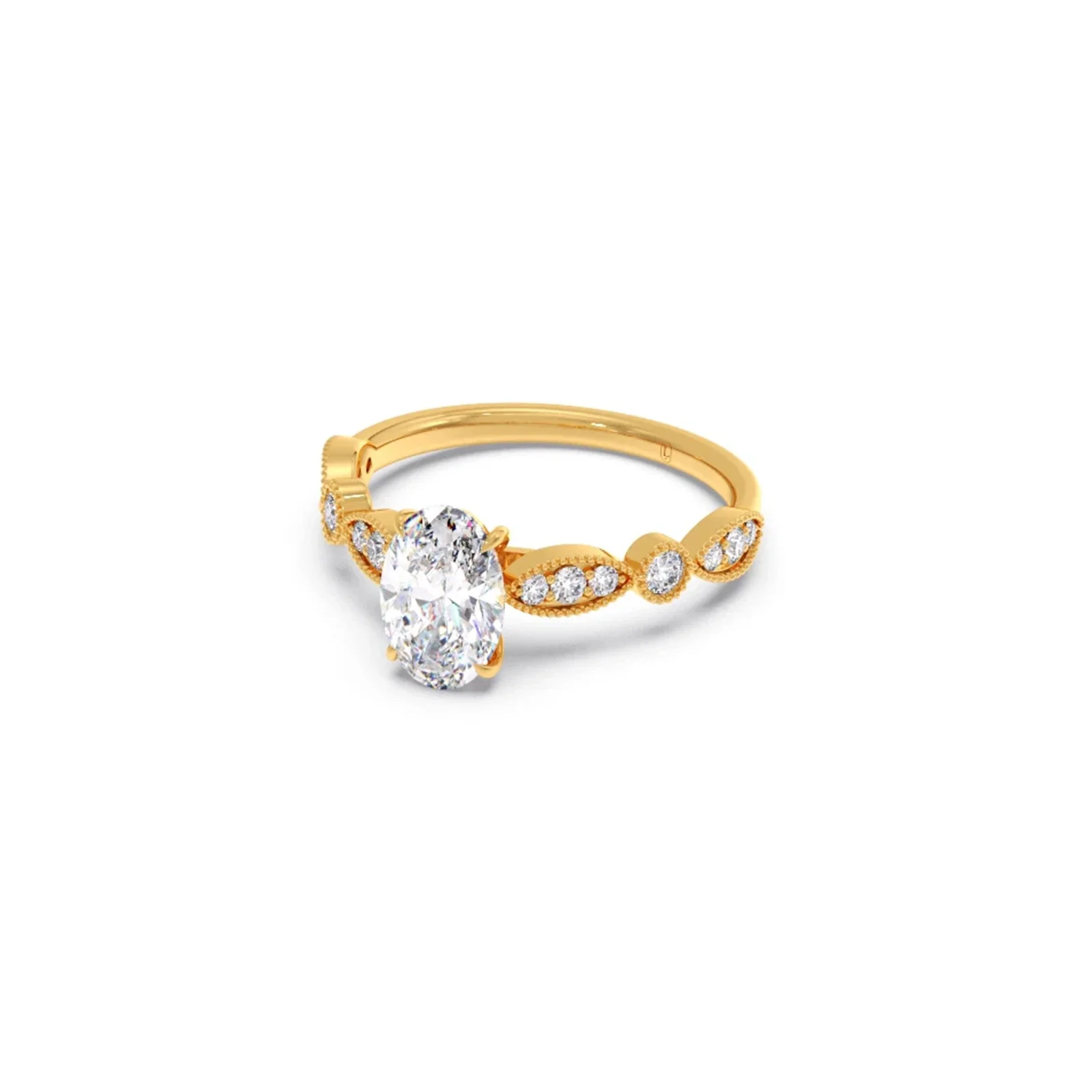 Vintage Milgrain Style Oval Shape Diamond Engagement Ring - Image 8